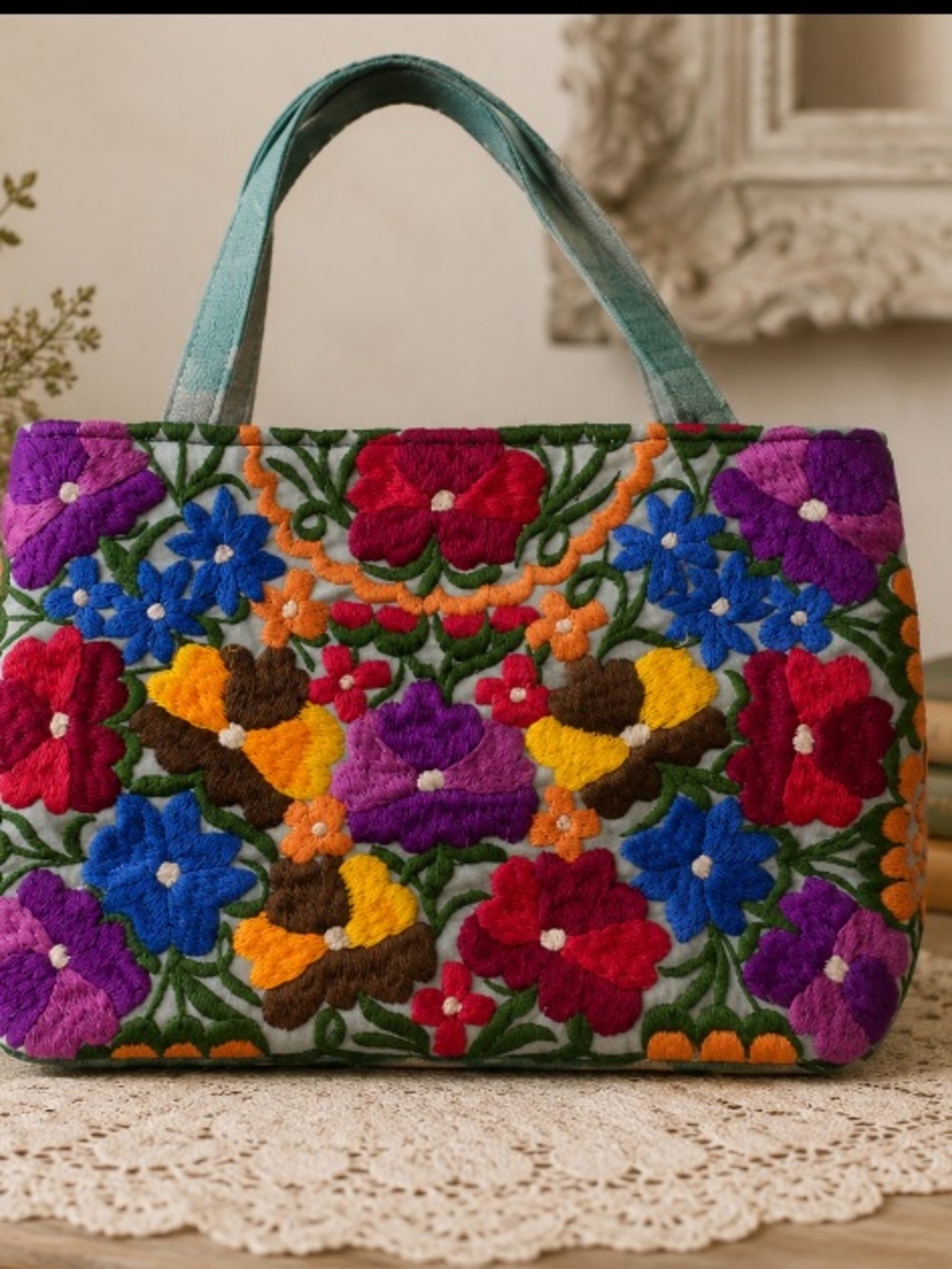 Beautiful Embroidered Floral Multicolor Boho Tote Bag